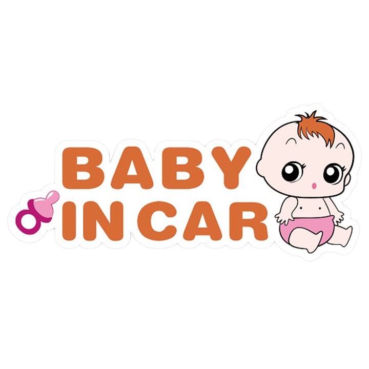 Sticker Auto, Minetgnon®, pentru caroserii auto realizate din materiale fier, Poate fi folosit ca semn de avertizare si pentru acoperirea zgarieturilor, Autocolante magnetice auto, baby on board, PVC, 25x11 cm, Portocaliu/Roz