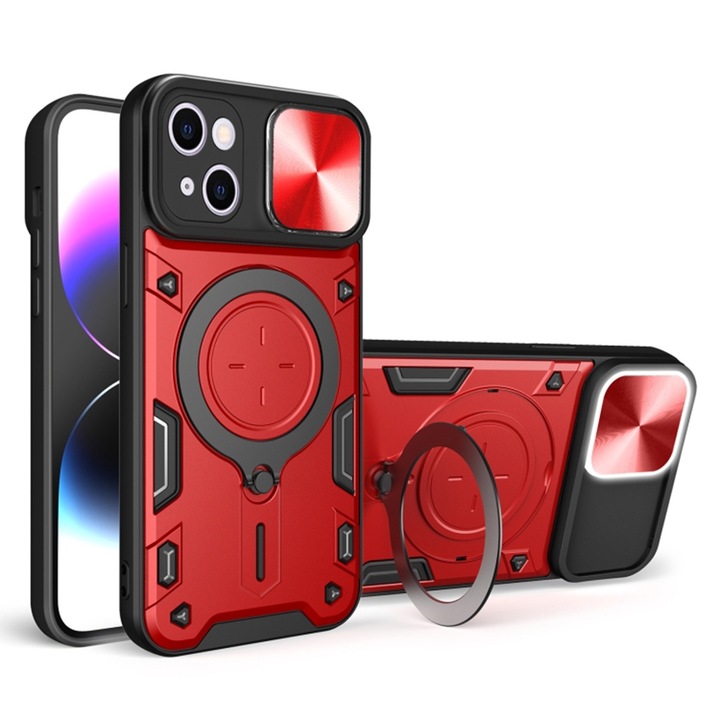 Tok iPhone 15-höz, CamGuard Pro, X76, alumínium, piros