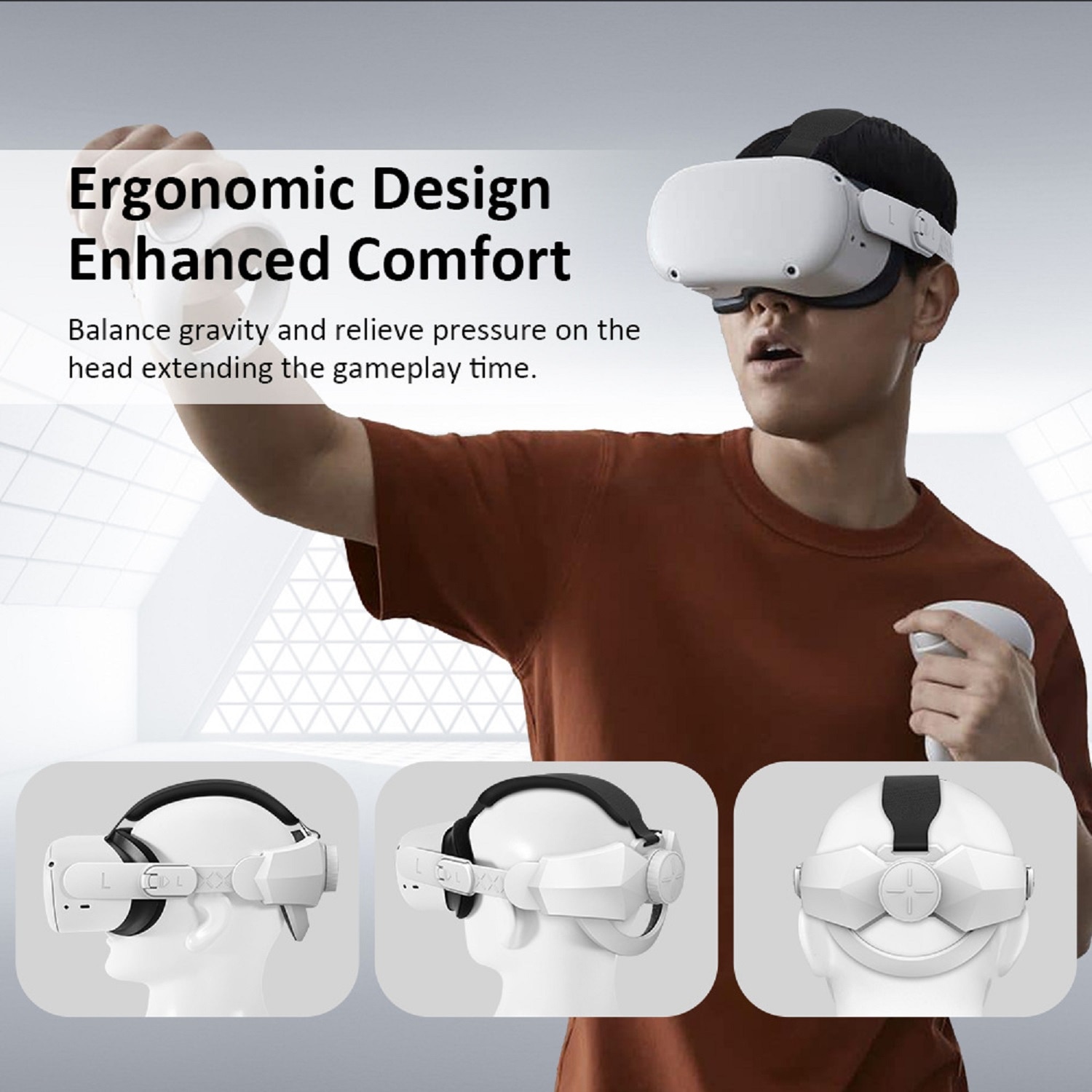 Ergonomikus fejpánt Oculus Quest 2-höz, állítható, fehér, 305x195x90 mm ...