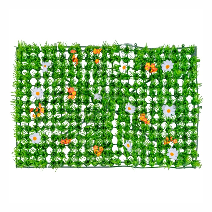 Пано от изкуствени растения, с трева и цветя, Naimeed D5894, Многоцветно, 600x400mm