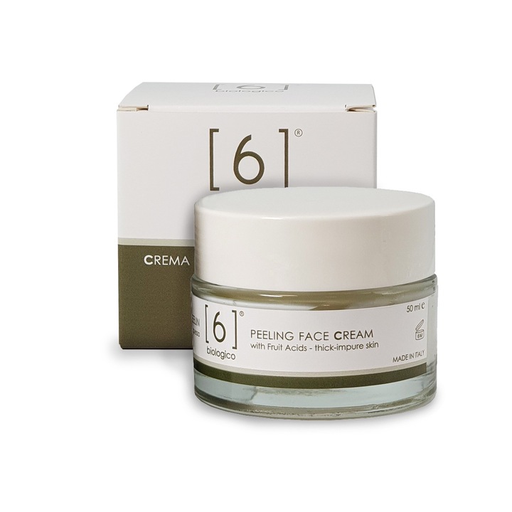 Crema Exfolianta cu Acizi de Fructe (AHA), Reinnoire Celulara si Purificare, Pentru Ten Gras si cu Impuritati, 100% Naturala, Produs Vegan, 6biologico, 50ml