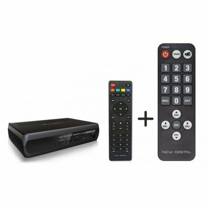 Tuner digital New Digital T2 265HD Senior Mpeg4 H.265/HEVC FullHD, PVR /SCART/HDMI / telecomanda mare pentru seniori