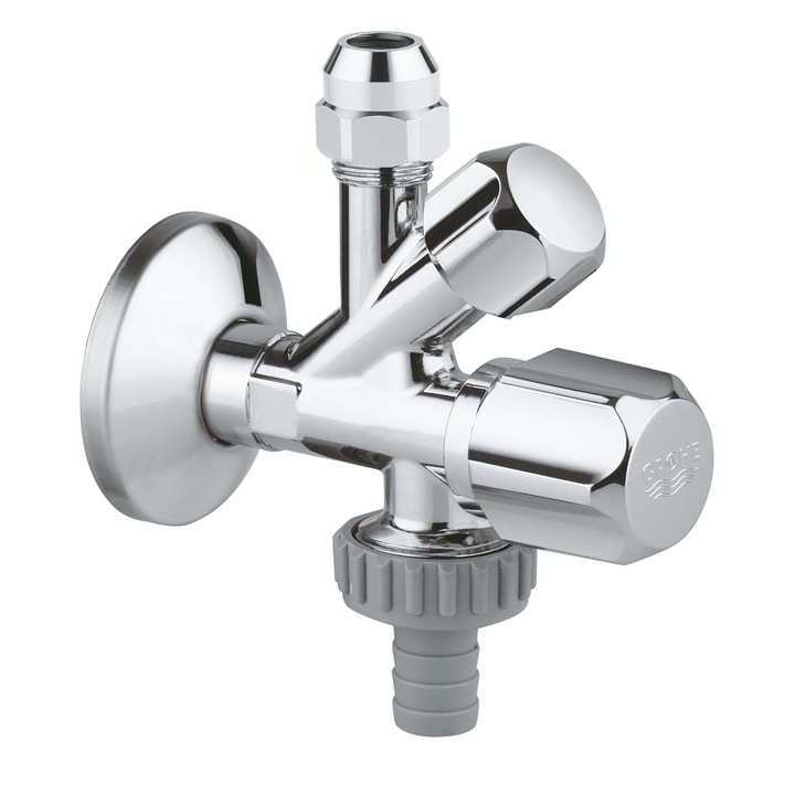 Robinet cu ventil Grohe 22033000, 3/8'' x 3/8'' x 3/4'', iesire de serviciu, fara marcaj crom