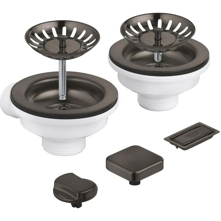 Sifon chiuveta bucatarie Grohe 40998AL0, universal, preplin, pentru 2 cuve, ornament butoane, mat, grafit