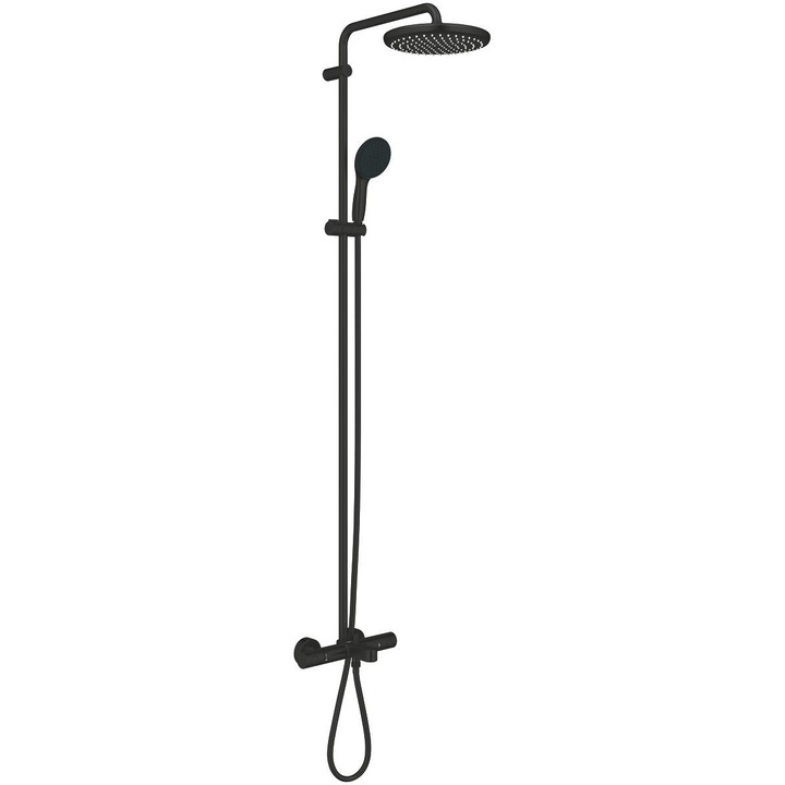 Sistem de dus Grohe Tempesta 250 266722431, aparent, pipa cada, termostat, 250 mm, 1 functie, mat, negru