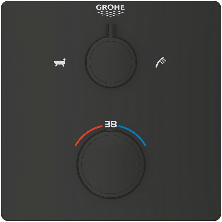 Контролен блок за вана Grohe Grohtherm Cube 1022112430, Видим, Термостат, 2 изхода, Изисква вентил, Мат, Черен