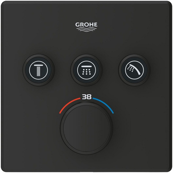 Контролен блок Grohe SmartControl Cube 102167KF00, Видим, Термостат, 3 изхода, Изисква вентил, Мат, Черен