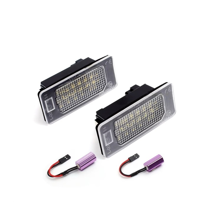 Set lampi numar Ventoo®, cu LED, canbus, fara eroare de bec ars, compatibil cu VW Golf 6, 7, Passat B7, B8, Tiguan, Touareg, Jetta, Caddy, Audi A1, A3, A6, A7, Q3, Q7, Skoda Octavia, Kodiaq, Superb, Rapid, Seat Ibiza, Tarraco