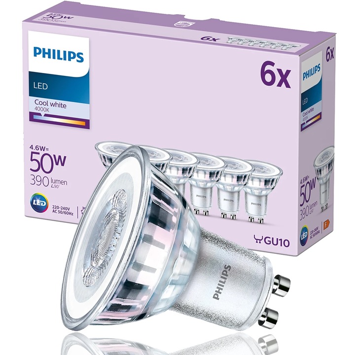 PHILIPS KIT 6x LED izzó GU10 4, 6W (50W) 4000K semleges fehér 390lm 36° 230V