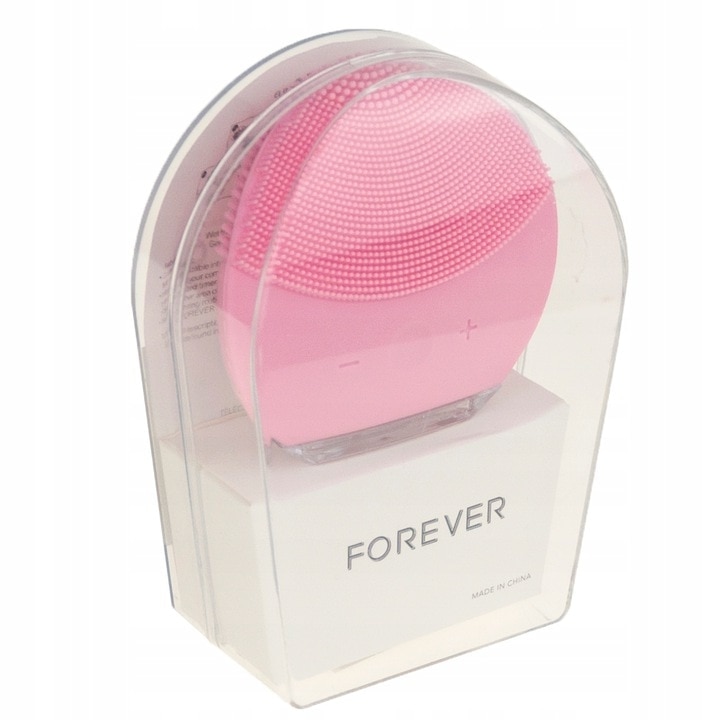 Dispozitiv Sonic face brush Forever, aparat curatare faciala, demachiere, masaj si lifting ten, 8 x 7, 5 x 2, 5cm, Roz
