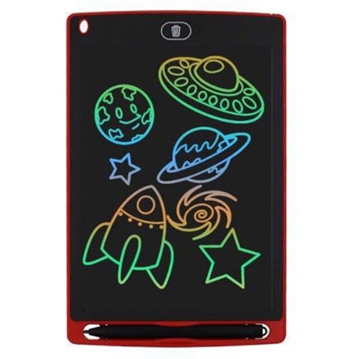 Tableta digitala pentru scris si desenat, diagonala 10 inch, ecran LCD, color, buton de stergere, pentru copii, stilou inclus, rosu, Dactylion®