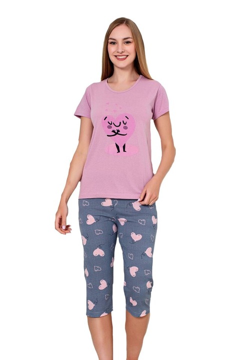 Pijama femei, pantaloni 3/4, bumbac, Elly, mov M