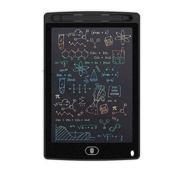 Tableta digitala pentru scris si desenat, diagonala 12 inch, ecran LCD, color, buton de stergere, pentru copii, stilou inclus, negru, Dactylion®