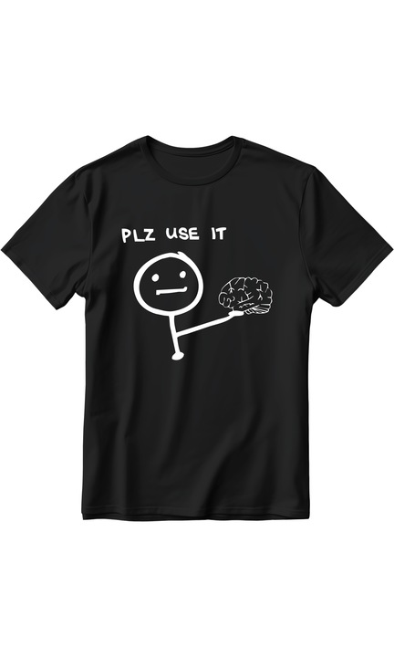 Férfi póló nyomtatással PLZ USE IT modell, pamut, fekete, Fekete