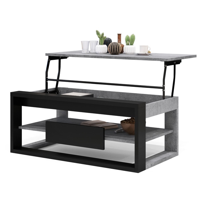 Маса за кафе, Mazzoni, FRAME бетон / черен мат, 110 см / 60 см