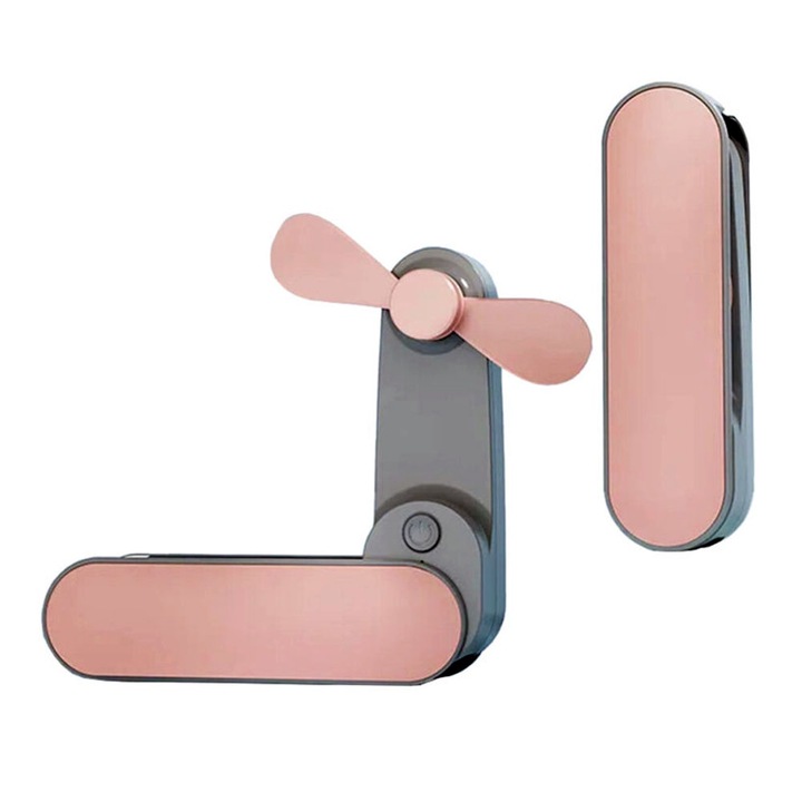 Ventilator Pocket-sized Portabil cu Baterie, OPTIM SOLUTION, Silentios, Alimentare USB, Small Size, Design cu Doua Trepte de Viteza, 9-15 Ore de Functionare, Reincarcabil, Roz