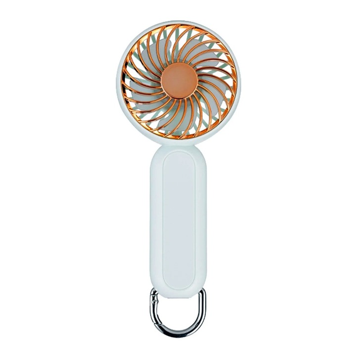 Ventilator MiniBloom Portabil USB cu Baterie, OPTIM SOLUTION, Carabina Inclusa, 3 Trepte de Viteza, Mini-size, Cooling Tech, Multifunctional, Reincarcabil prin USB 1200mAh, Lithium Battery, Bej Auriu
