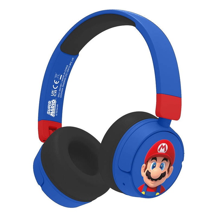Casti wireless pentru copii OTL Super Mario, limitare volum, pliabile, albastru