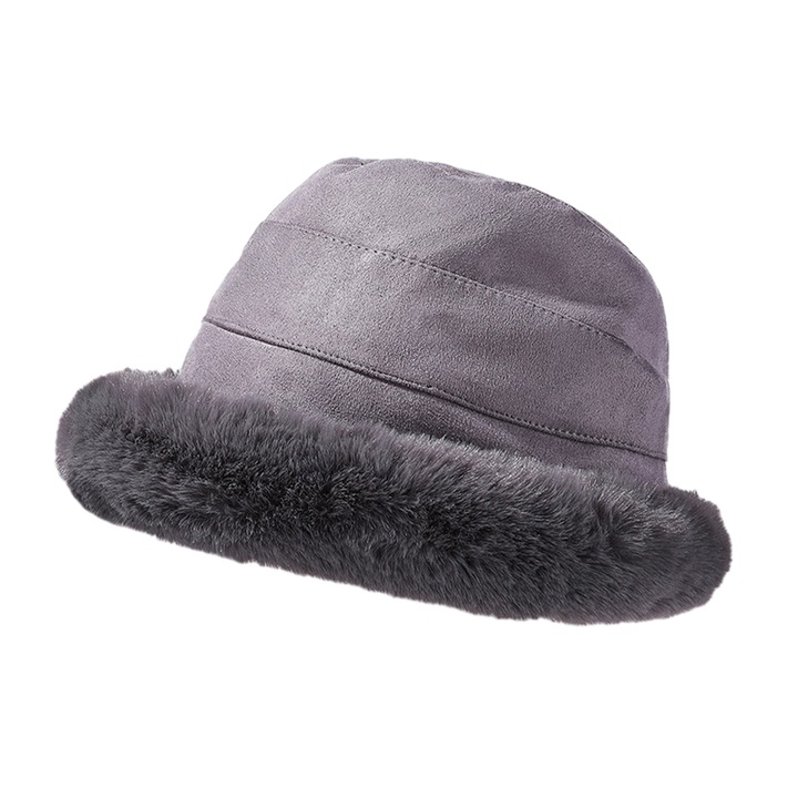 Palarie dama, QttvbTna, Piele intoarsa, Gri, 55-59 cm