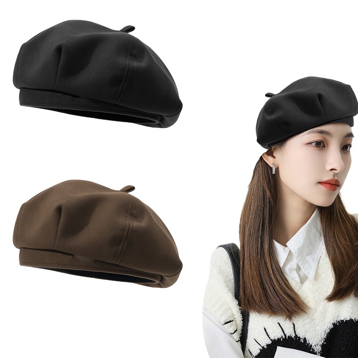 2 db-os gyapjú barett sapka szett, Jormftte, barna + fekete szín, 48-58 cm méret