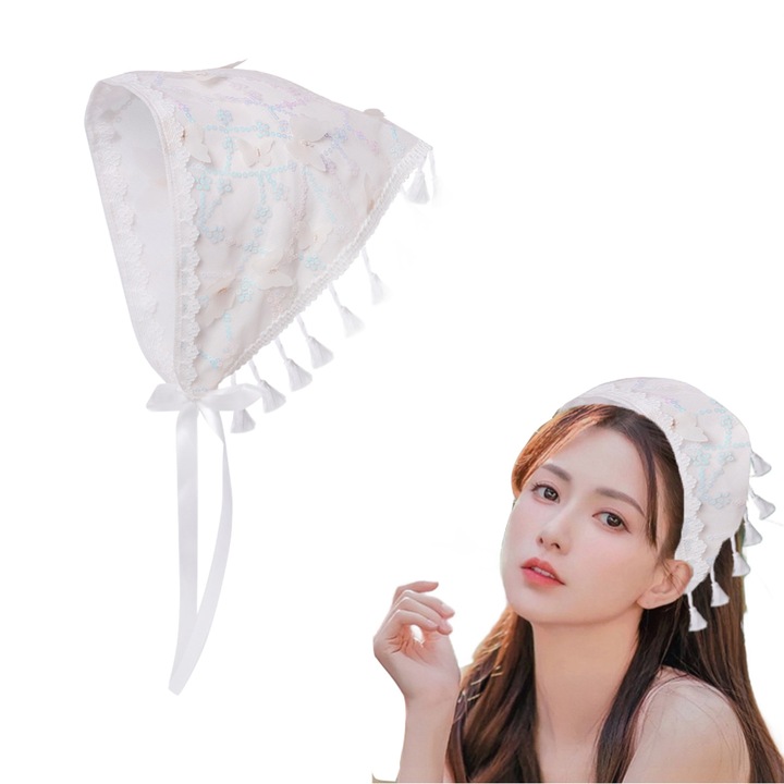 Комплект 4 дамски ленти за глава QttvbTna, дантела, бяла, 47x30x40,5см