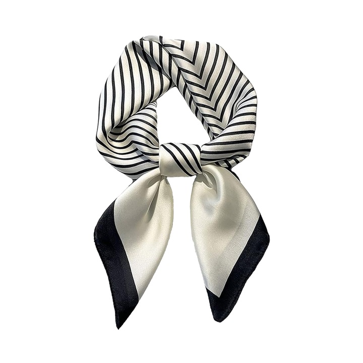 Női sál Jormftte, sifon, fekete/fehér, 70x70cm, elegáns