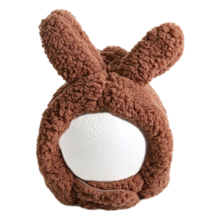 Caciula pentru copii, Zeaicos, set cu urechi de iepure, material plush, multicolor, handmade