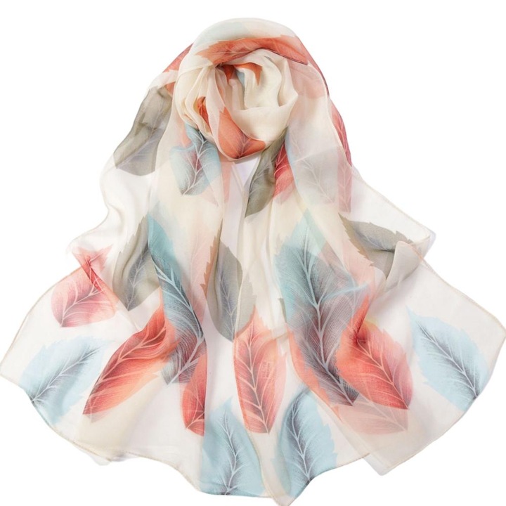 QttvbTna копринен шал, цветен принт на листа, прозрачен, многоцветен, индивидуална опаковка