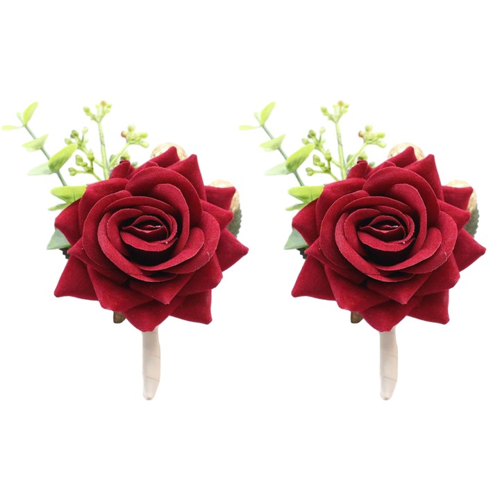 Set 2 accesorii petrecere, QttvbTna, corsaj nunta, trandafir, rosu, 7x10cm