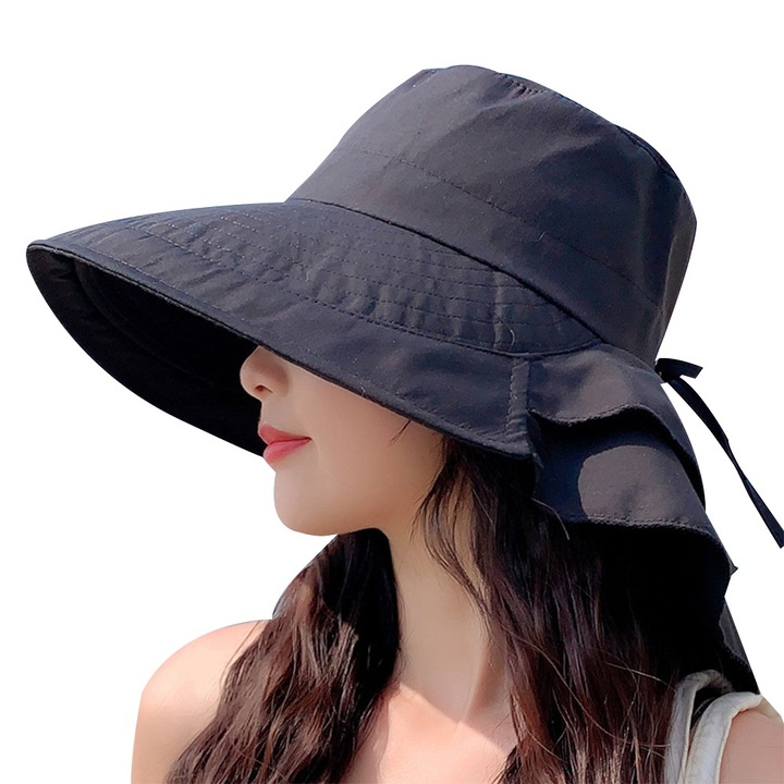 Palarie unisex de soare, Bumbac, 56~58 cm, Negru