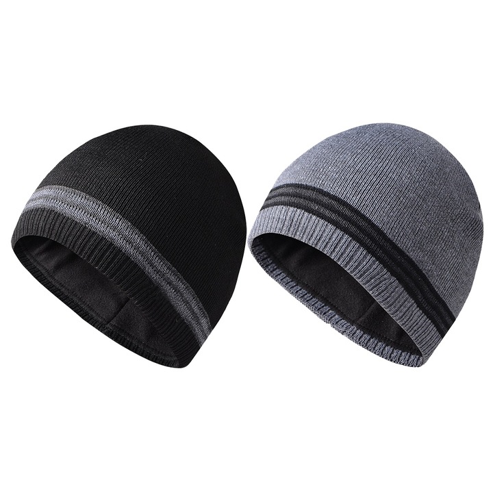 Téli sapka férfiaknak. Meleg, puha bélésű sapka nőknek, fekete+középszürke