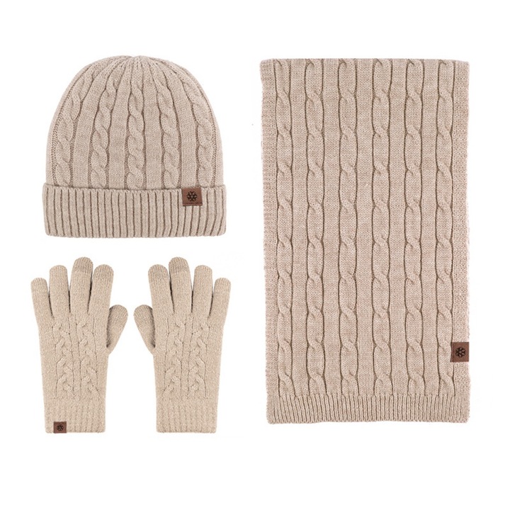 Set caciula/fular/manusi dama, Tricot, One Size, Bej