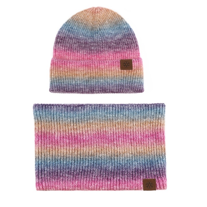 Set fular circular + caciula dama, Acril, 30 x 21 cm, Multicolor