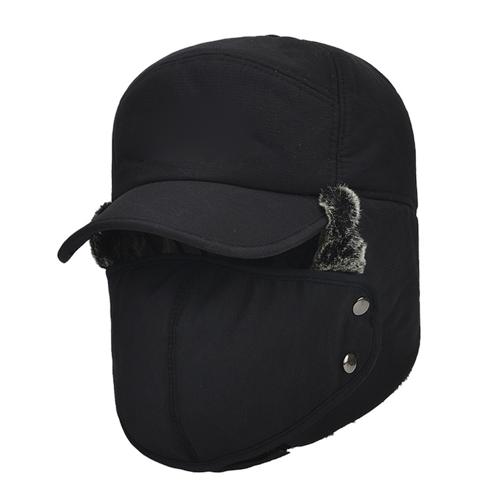 Téli sapka levehető arccal, Jormftte, vízálló anyag, műszőrme bélés, fekete