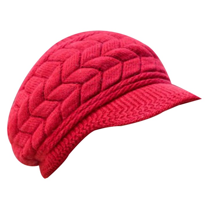 Női téli sapka, Jormftte, gyapjú, piros, napellenzővel, egyedi design