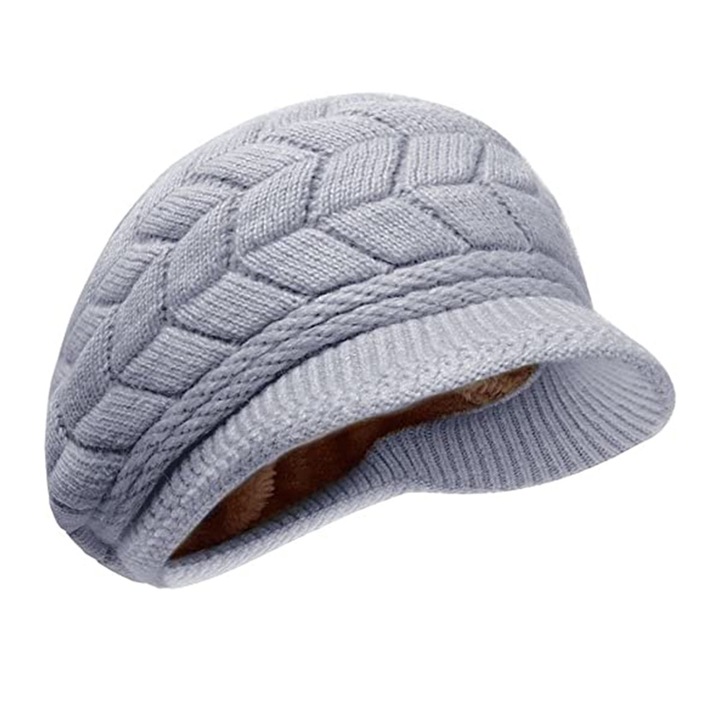 Női téli sapka, Jormftte, gyapjú, szürke, szalaggal, egyedi design
