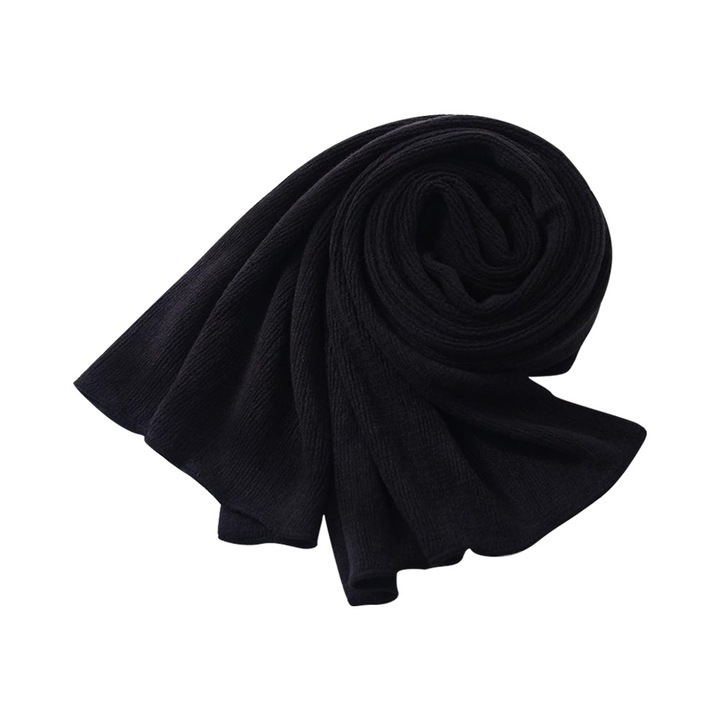 Esarfa dama, Tricot, Cu model, Negru, 200x50cm