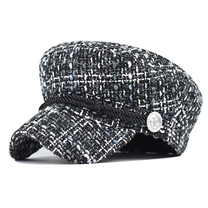 Дамска барета, QttvbTna, вълна / полиестер, 56-58 см, черна / сребриста