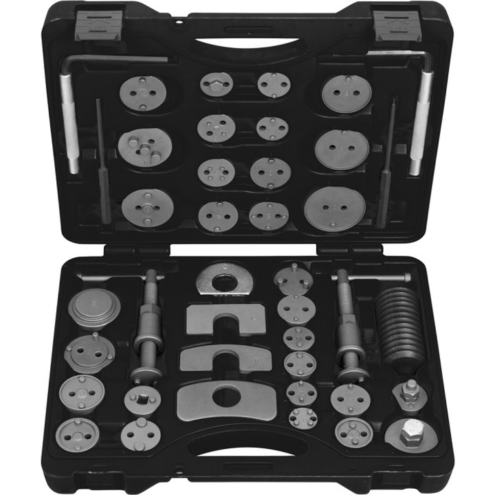 Kit 41 scule pentru rotire, reintroducere si resetare etrier frana KS TOOLS, cutie plastic, pentru sisteme Bendix, Girling si Smart