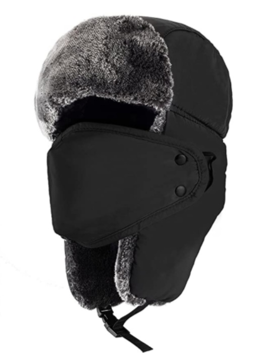 Férfi téli sapka, BGHYHYHI, poliészter, füles, levehető maszkkal, 60-63 cm, fekete