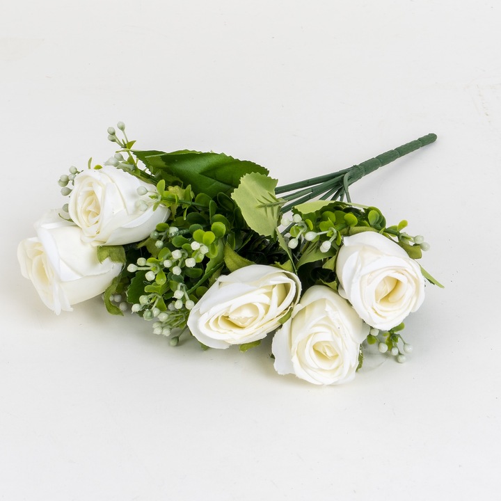 Csokor 10 db műrózsa, fehér színű, H 30 cm, BSP / SL081_2