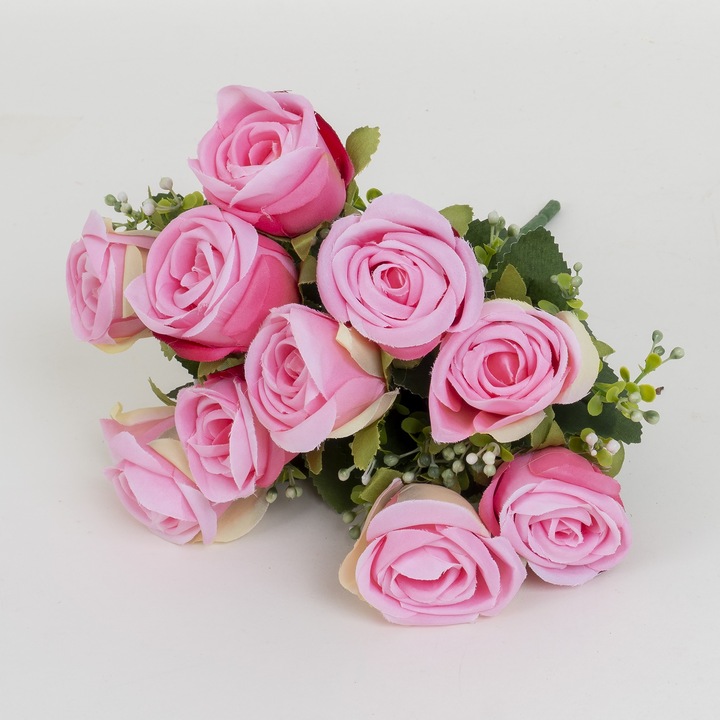 Buchet 10 trandafiri artificiali, culoare roz, H 30 cm, B.S.P. / SL081_3