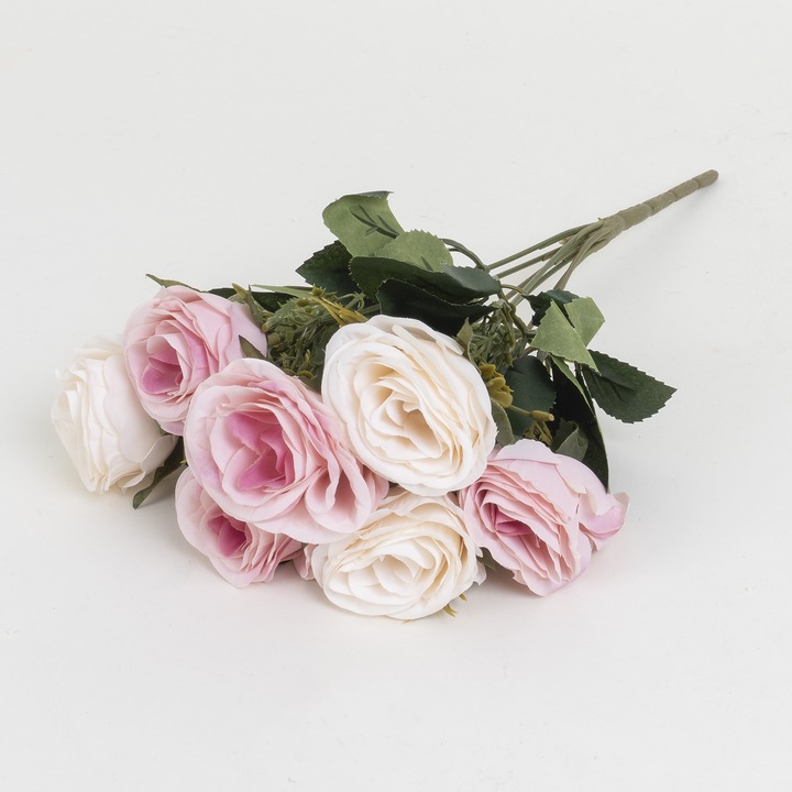 Buchet trandafiri artificiali, 7 fire, culoare roz, H 30 cm, B.S.P. / SL142_2