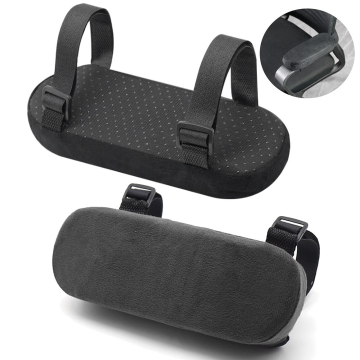 Husa Elastica pentru Bratele Scaunului de Birou, JALWO, Setul de 2 bucati, bumbac memorie, ergonomic, detasabil, negru