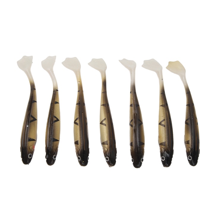 T-farkú halcsali, Enforose, 7 db 10 cm 5,5 g 3D szemekkel, színes csillogó puha műcsali édesvízi és sós vízi horgászathoz