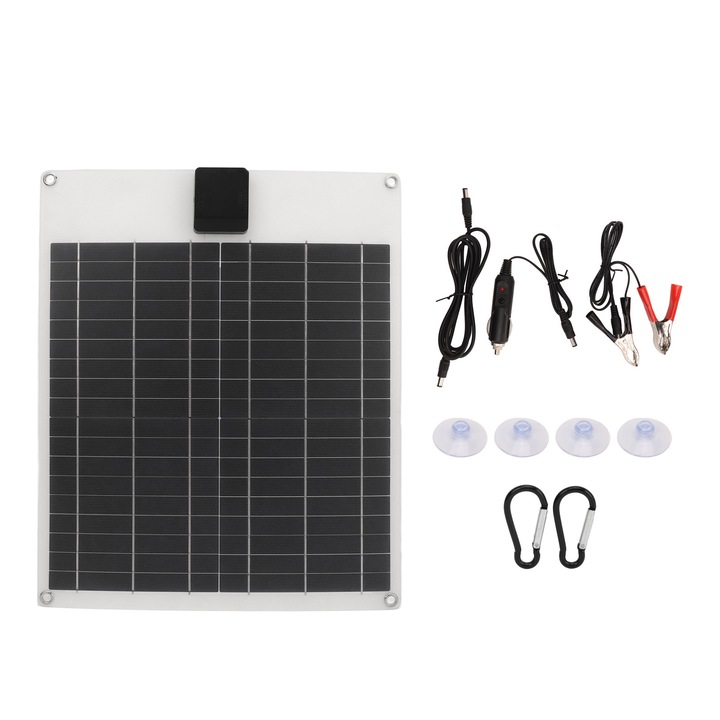Panou solar 20W 5V 12V cu iesire dubla, generator de energie monocristalina, Kit incarcator baterie pentru masina, remorca, barca, RV