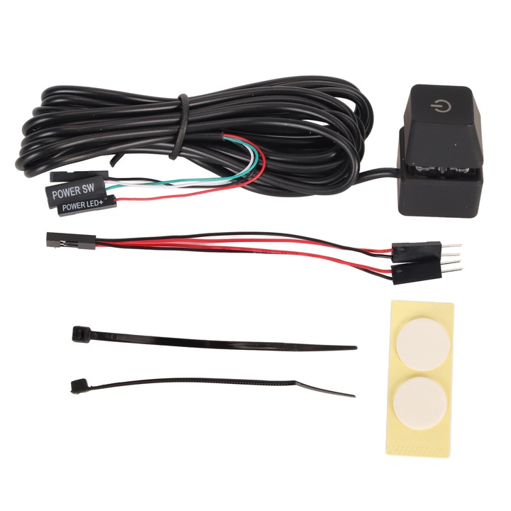 Comutator de alimentare PC Bizaical, buton mecanic cu iluminare albastra, cablu lung, set complet