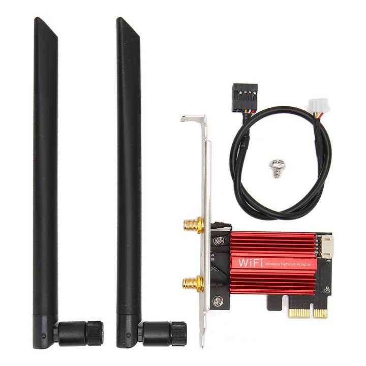 PCIe мрежова карта, Tovbmup, двулентова 1200Mbps, BT 4.2, съвместима с Windows 7/8/10/11, черно/червено