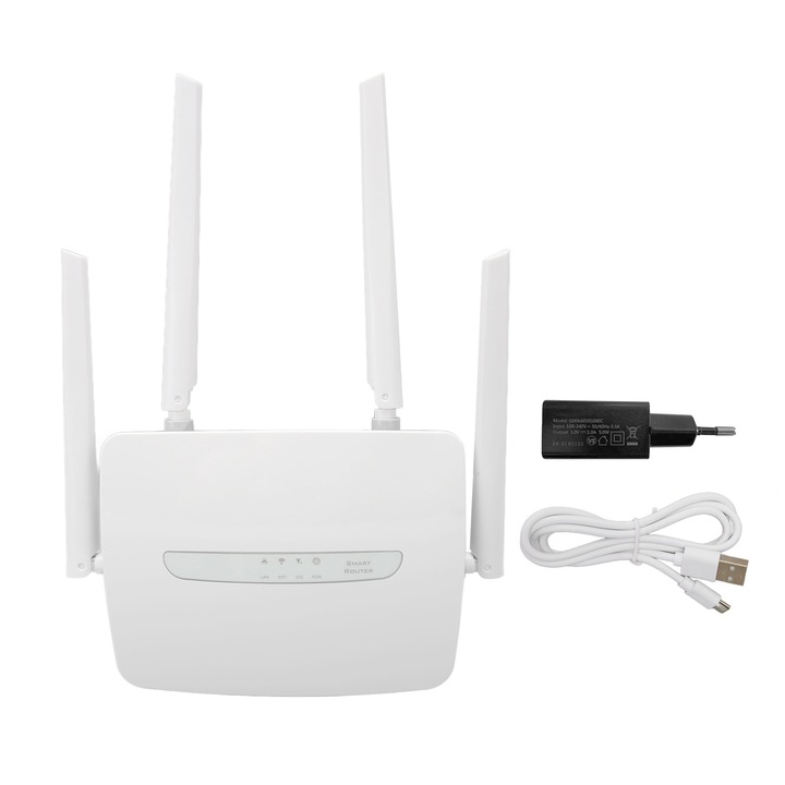 4G LTE WiFi router, 150Mbps, 4 külső antenna, fehér, 100-240V