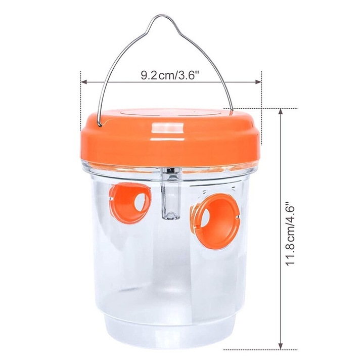 Set 2 Capcane solare pentru viespi cu lumina UV LED, reincarcabile, portocaliu, 9.2x12cm